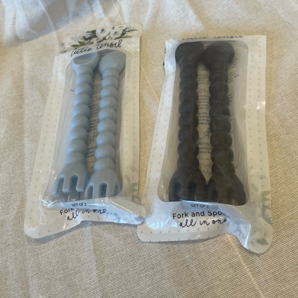 Ryan & Rose Cutie Tensil Utensils‎ and Teethers Blue And Chocolate, 2 Sets